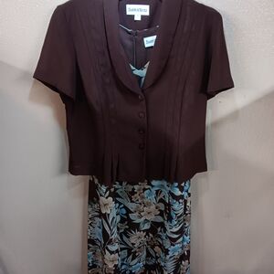 Danny & Nicole Brown Floral 2Pc Dress Size 14